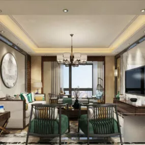 Interior Scene With Asian Apartment Living Room 3d model