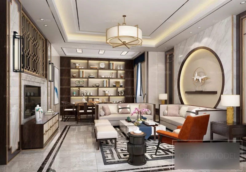 Luxury Chinese Living Room Interior Scene 3d model Luxury Chinese Living Room Interior Scene 3d model