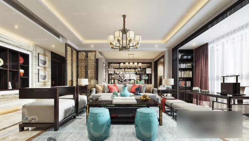 Interior Scene Of Luxurious Chinese Home Living Room 3d model Interior Scene Of Luxurious Chinese Home Living Room 3d model