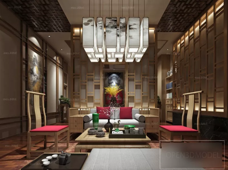 Luxury Chinese Wooden Wooden Living Room Interior Scene 3d model Luxury Chinese Wooden Wooden Living Room Interior Scene 3d model