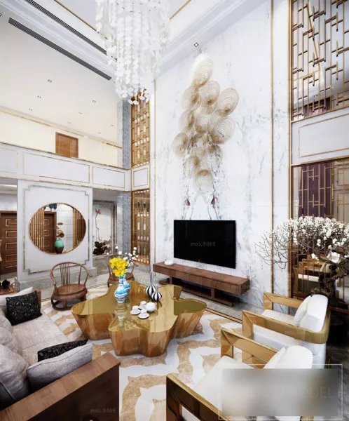 Marble Wall Duplex Living Room Interior Scene 3d model Marble Wall Duplex Living Room Interior Scene 3d model