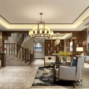 Marble Tv Wall Living Room Interior Scene 3d model