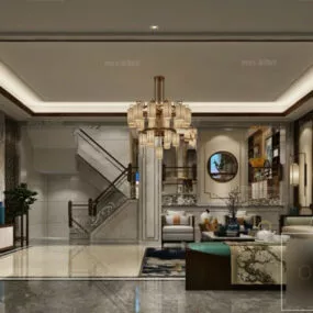 Chinese Antique Living Room Interior Scene 3d model