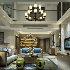 White Duplex Living Room Interior Scene 3d model