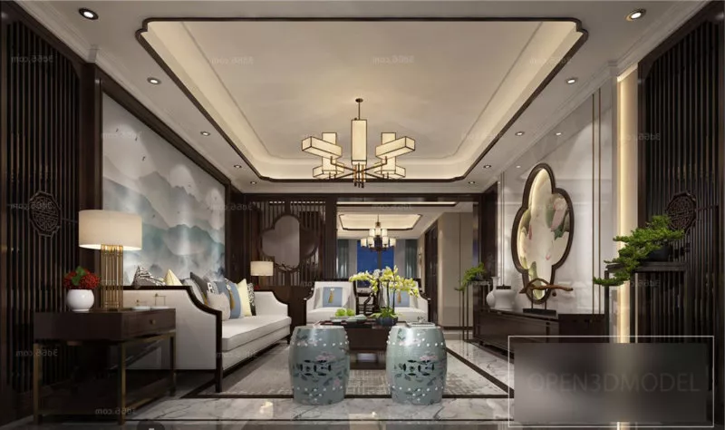 Retro Chinese Living Room Interior Scene 3d model Retro Chinese Living Room Interior Scene 3d model