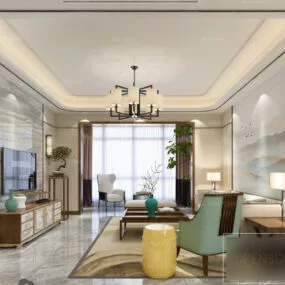 Marble Floor Apartment Interior Scene Living Room 3d model