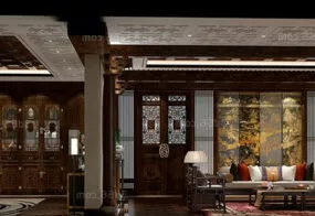 Chinese Classic Workspace Living Room Interior Scene 3d model