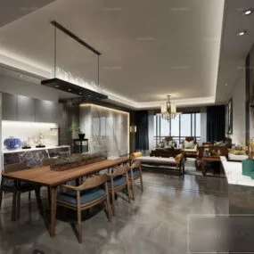 Modern Apartment Dinning Room Interior Scene 3d model