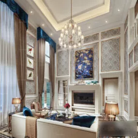 American Style Duplex Living Room Interior Scene 3d model