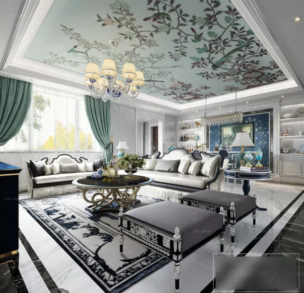 American Living Room Interior Scene 3d model American Living Room Interior Scene 3d model