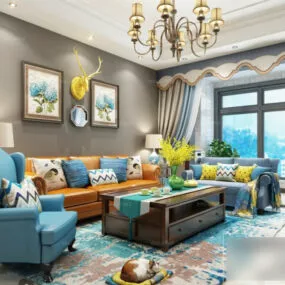 American Decoration Living Room Interior Scene 3d model