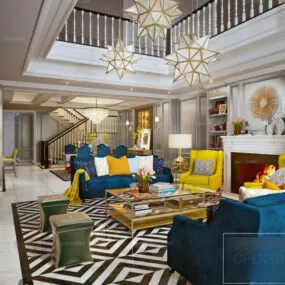 Post Modern Interior Scene Duplex Living Room 3d model