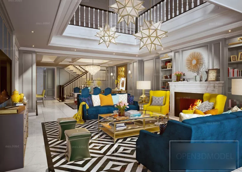 Post Modern Interior Scene Duplex Living Room 3d model Post Modern Interior Scene Duplex Living Room 3d model