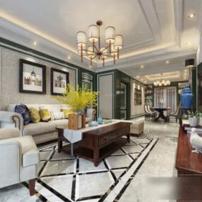 American House Interior Scene Retro Living Room 3d model