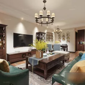 American Common Living Room Interior Scene 3d model