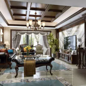 High Quality Interior Scene Of Antique Living Room Design 3d model