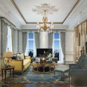 American Apartment Living Room Interior Scene 3d model