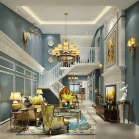American Home Interior Scene Duplex Living Room 3d model