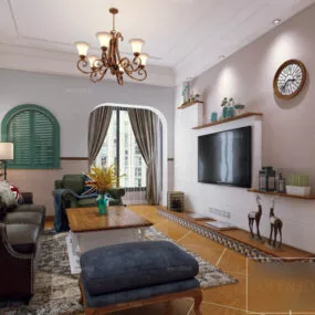 Mediterranean Apartment Living Room Interior Scene 3d model
