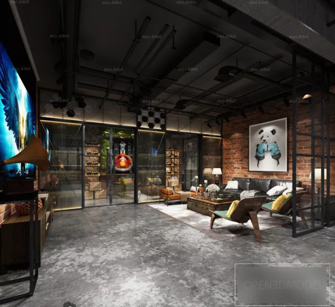 Interior Scene Industrial Living Room 3d model Interior Scene Industrial Living Room 3d model