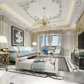 Interior Scene European White Living Room 3d model