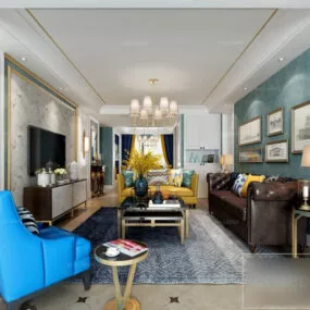 Interior Scene Of American Modern Living Room 3d model
