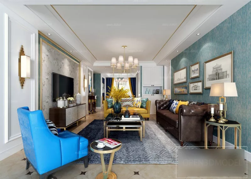 Interior Scene Of American Modern Living Room 3d model Interior Scene Of American Modern Living Room 3d model