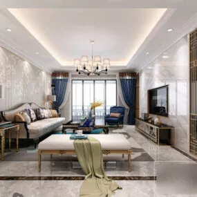 Living Room Interior Scene Antique European Style 3d model