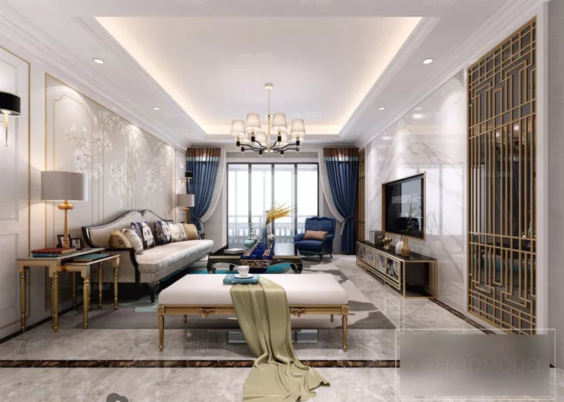 Living Room Interior Scene Antique European Style 3d model Living Room Interior Scene Antique European Style 3d model