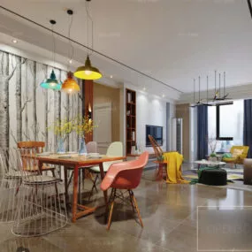 Home Apartment Dinning And Living Room Interior Scene 3d model