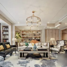 Living Room Interior Scene With Bookcase 3d model
