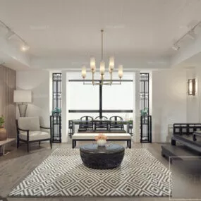 Minimalist Living Room Interior Scene Chinese Style 3d model