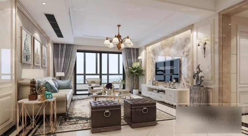 European Living Room Interior Scene Marble Wall 3d model European Living Room Interior Scene Marble Wall 3d model