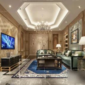 European Living Room Interior Scene Ceiling Decorative 3d model