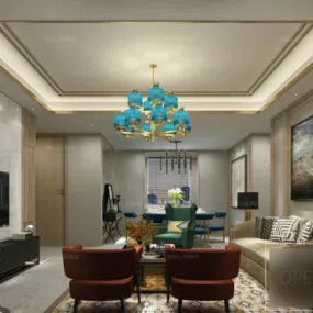 Dinning And Living Room Interior Scene Modern Design 3d model