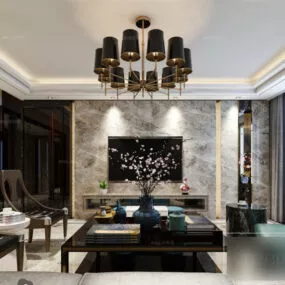 Interior Scene Of Marble Wall Luxury Living Room 3d model