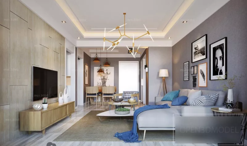 Interior Scene Of Apartment Living Room Nordic Style 3d model Interior Scene Of Apartment Living Room Nordic Style 3d model