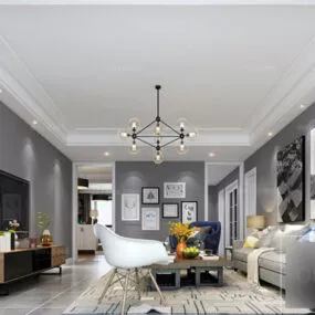 Grey Painted Living Room Interior Scene Nordic Style 3d model