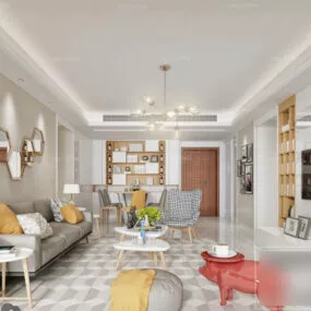 Scandinavian Living Room Interior Scene With Cabinet 3d model
