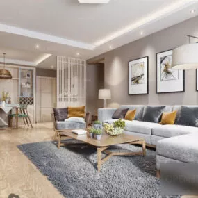 Scandinavian Interior Scene Of Living Room 3d model