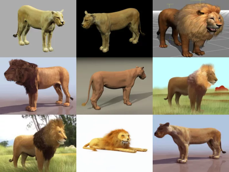 Download 9 Animal Lion Realistic 3D Models – Week 2020-43