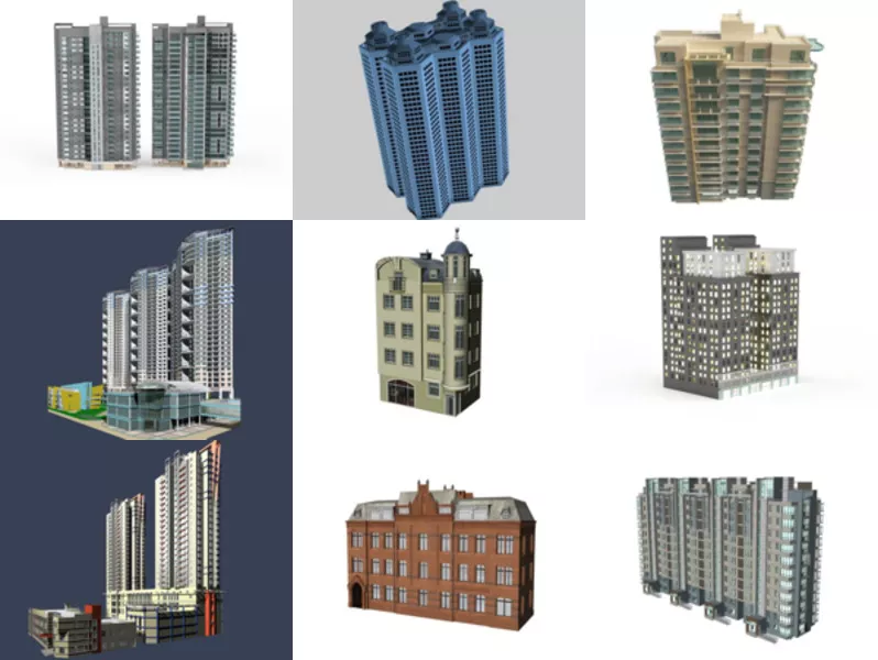10 Apartment Building  Free 3D Models Collection
