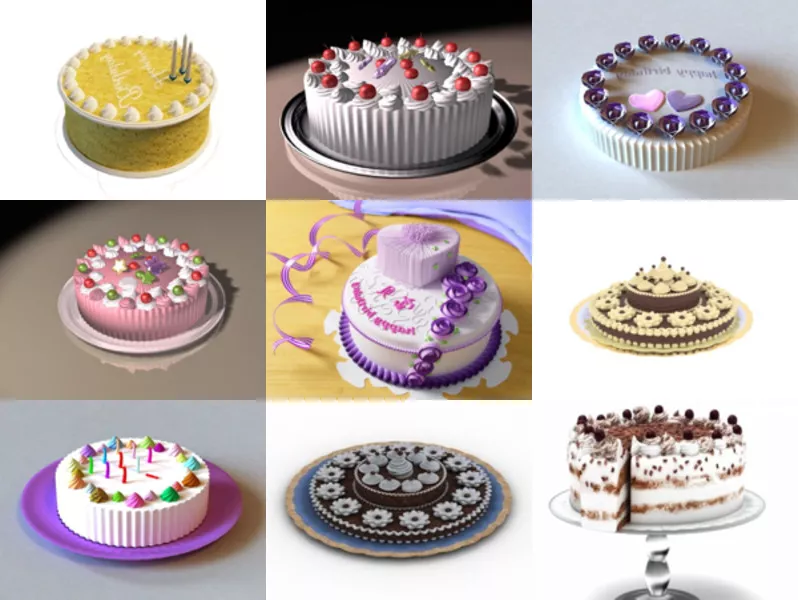 10 Beautiful Birthday Cake Free 3D Models Collection