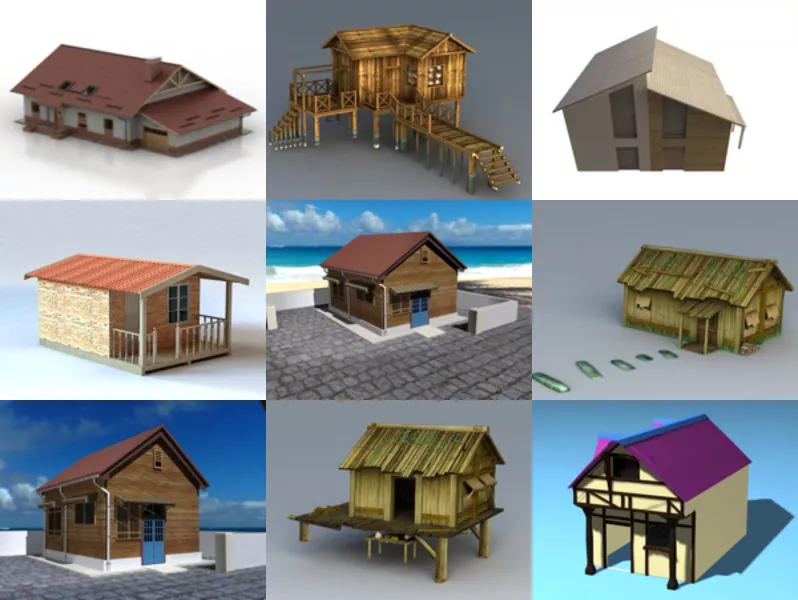 10 Cabin Houses Free 3D Models Collection