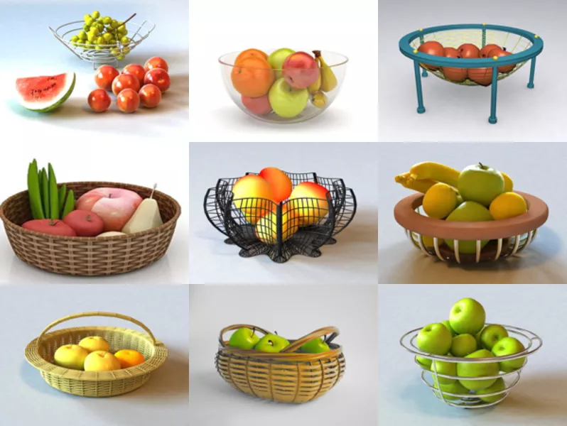 10 Realistic Fruit Basket Free 3D Models Collection