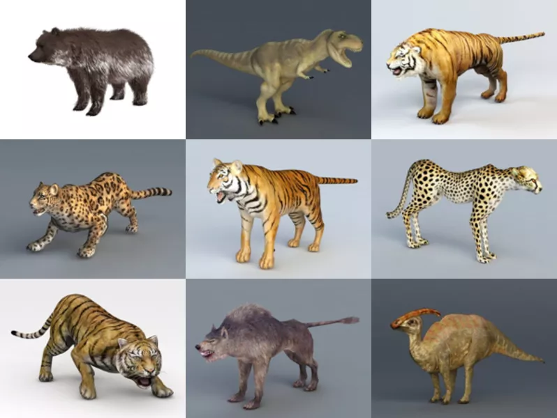 10 Realistic Wild Animal Free 3D Models: Tigers, Lions, Bear, Wolf, Dino