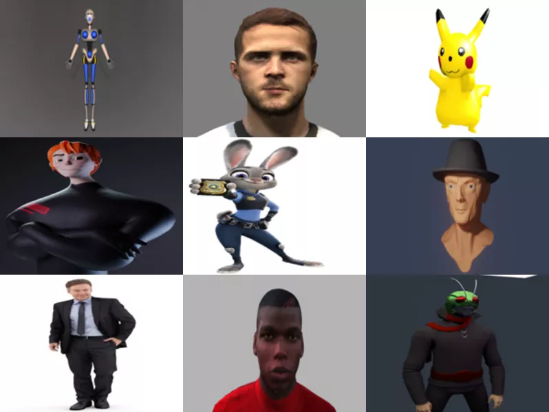 12 Character 3D Blender Models: Girl, Man, Robot, Anime, Cartoon and Realistic Style
