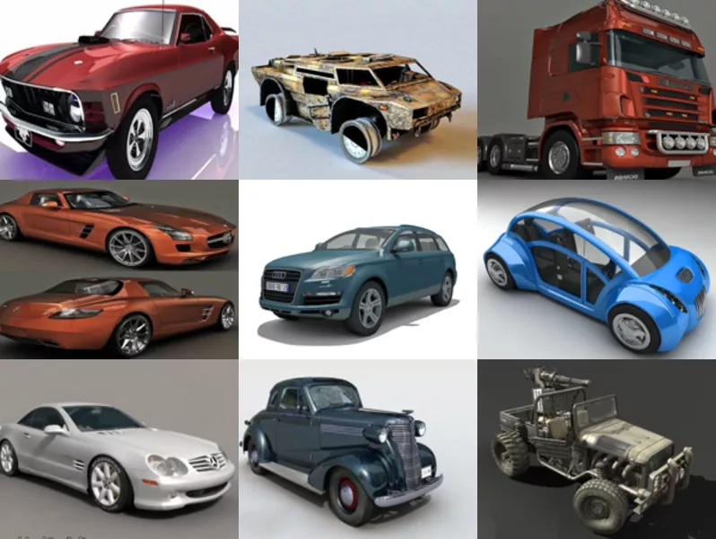 12 Maya Car Free 3D Models Collection – Sedan, Couple, Truck, Jeep