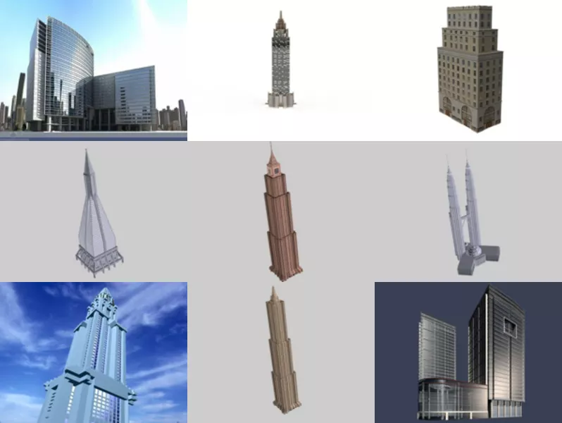 12 Skyscraper Tower Free 3D Models Collection