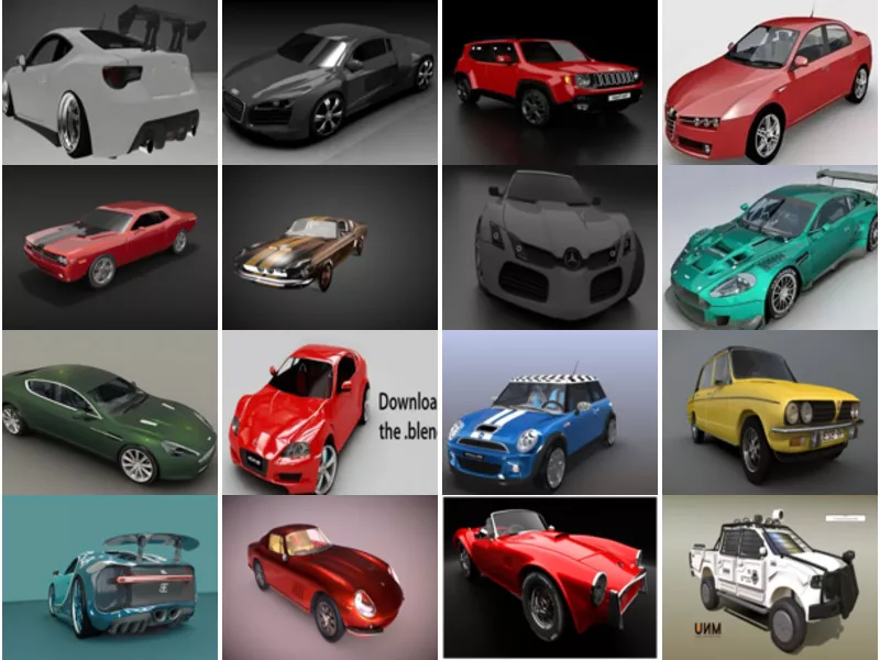20 High Detailed Car Blender 3D Models: Ferrari, Bugatti, Audi, Mercedes, Aston Martin, Dodge Challenger